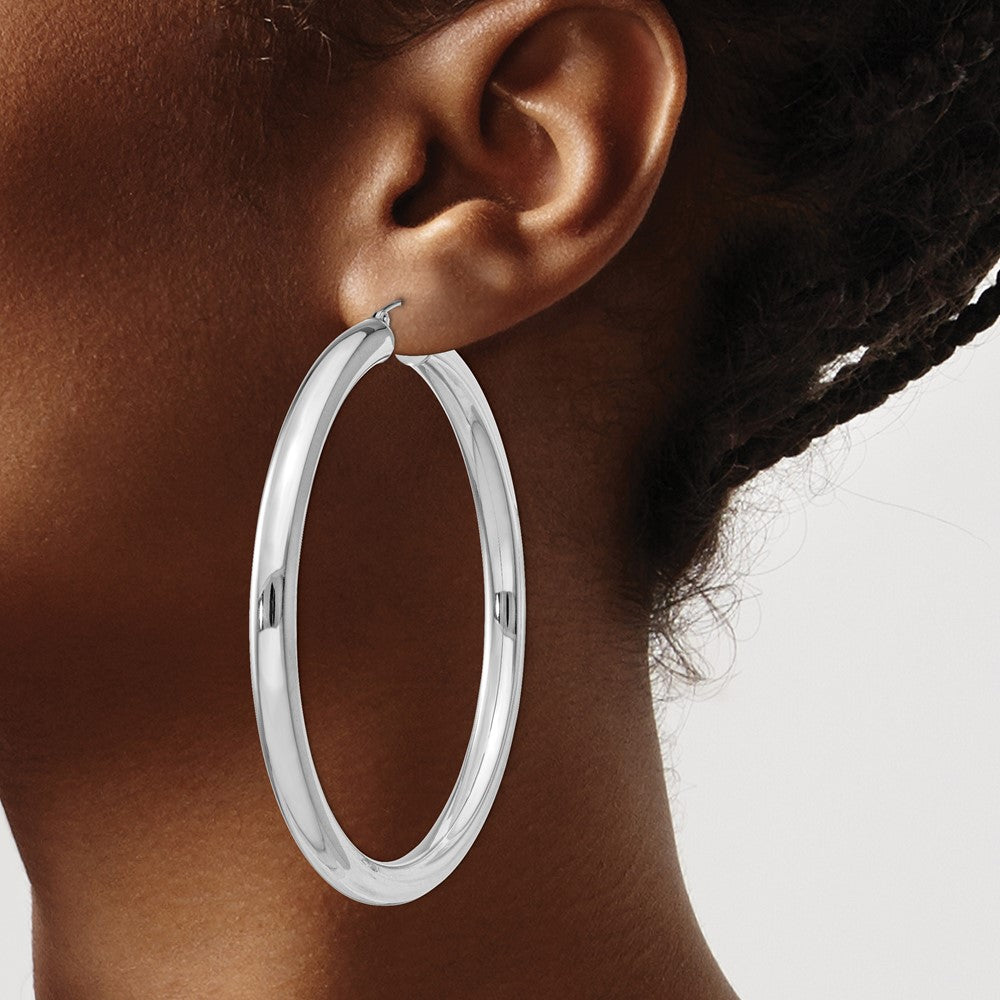 Sterling Silver Rhodium-plated 5mm Round Hoop Earrings