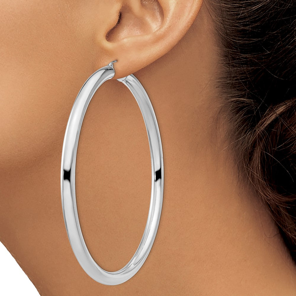 Sterling Silver Rhodium-plated 5mm Round Hoop Earrings
