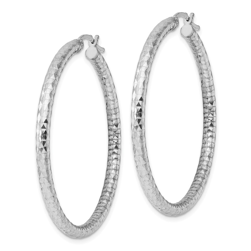 Sterling Silver Rhodium-plated 3.00mm Diamond Cut Hoop Earrings