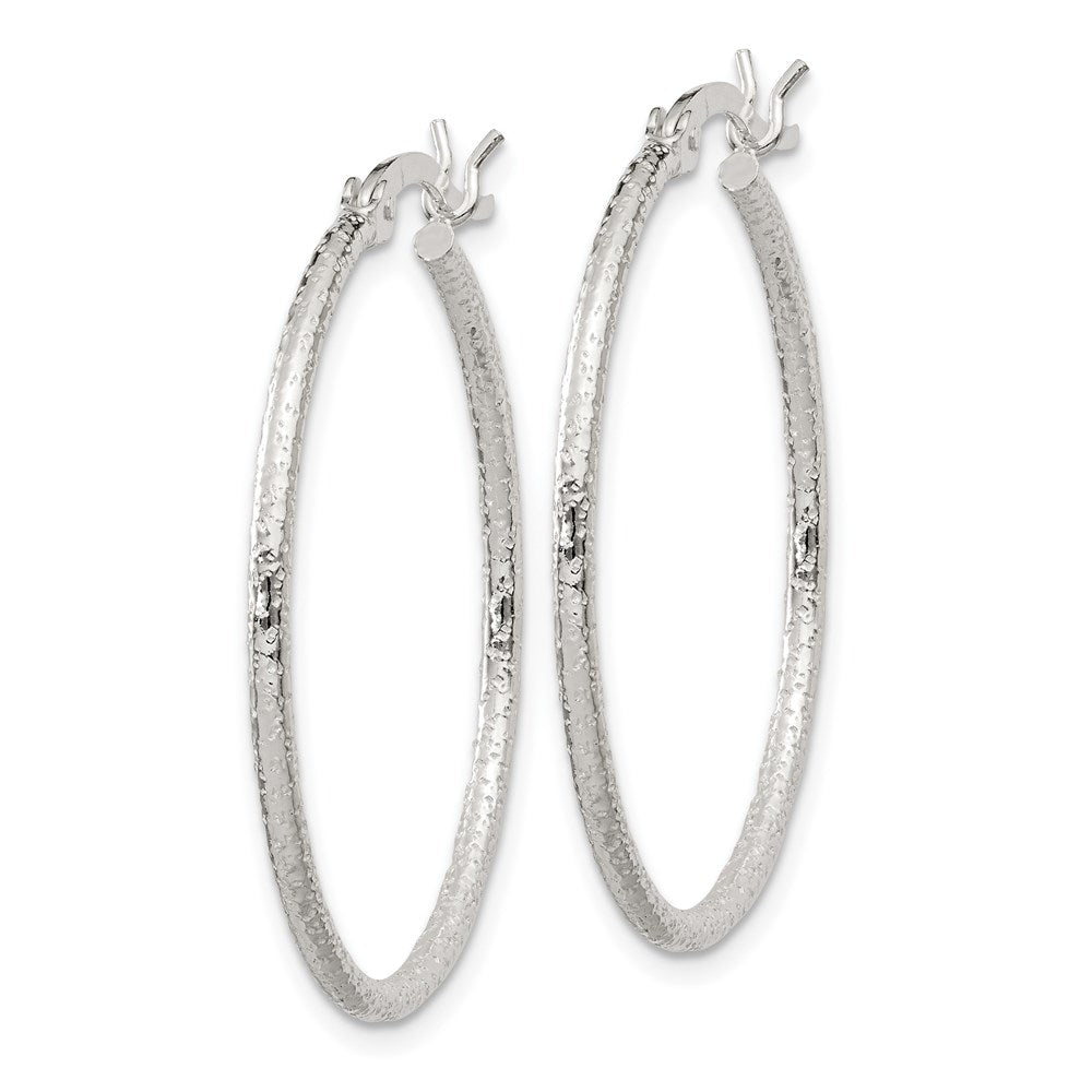 Sterling Silver Textured 2x30mm Hoop Earrings