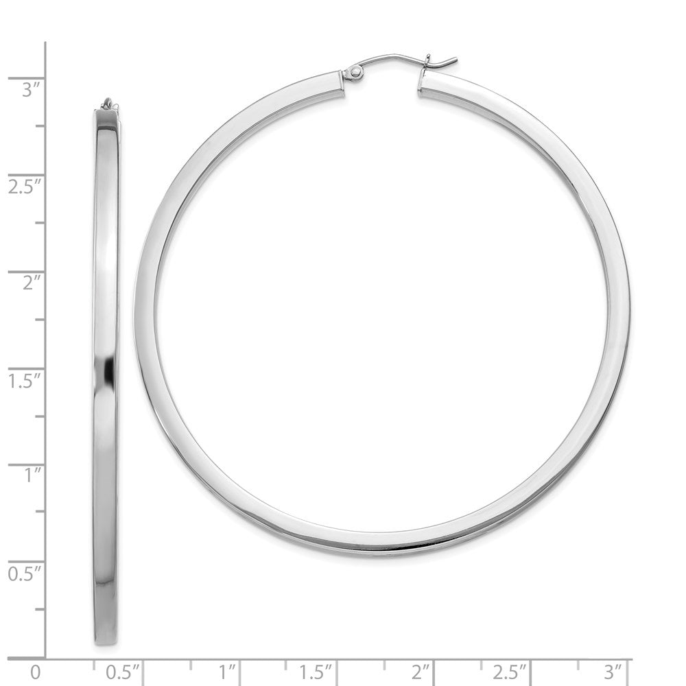 Sterling Silver Rhodium-plated 2x65mm Square Tube Hoop Earrings