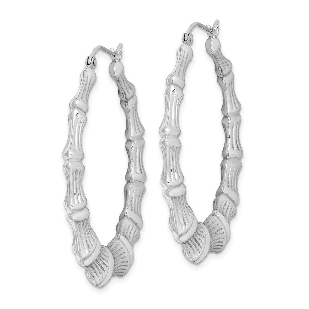 Sterling Silver Rhodium-plated Bamboo Round Hoop Earrings