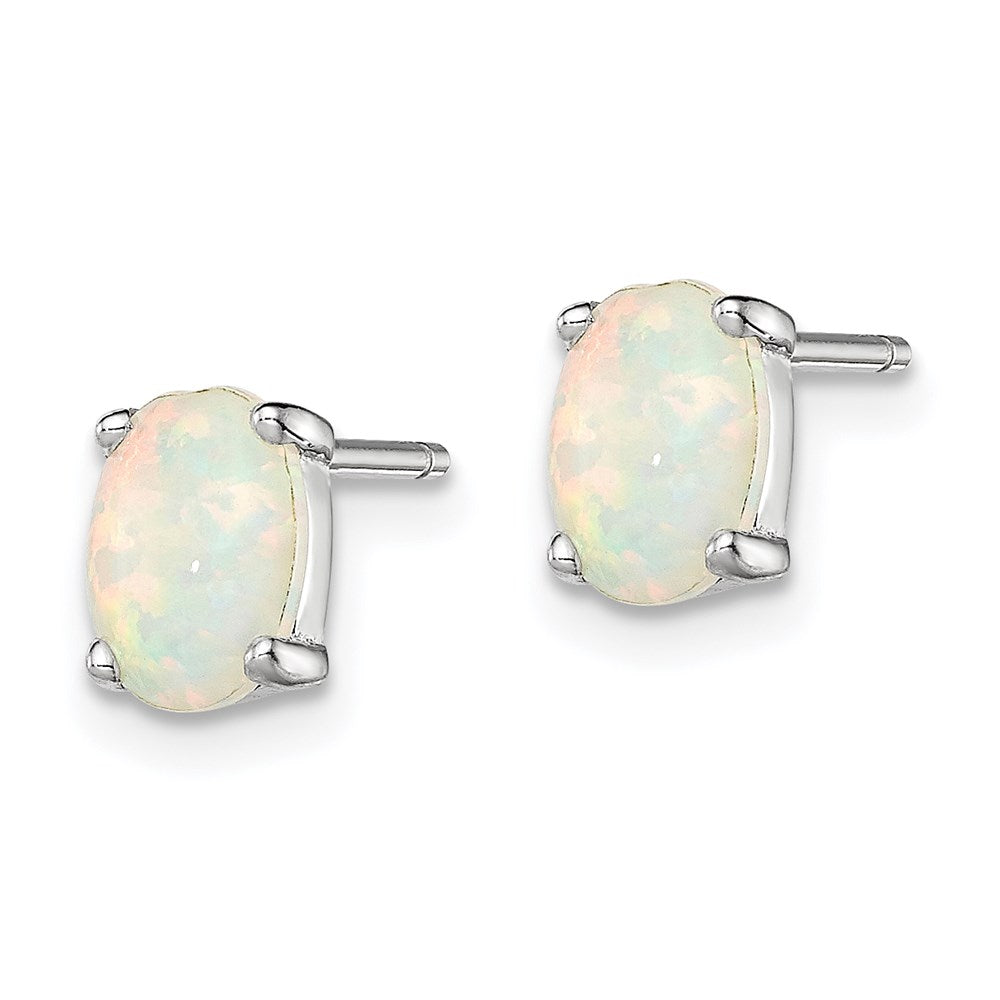 Sterling Silver Rhodium-plated Created Opal Post Earrings