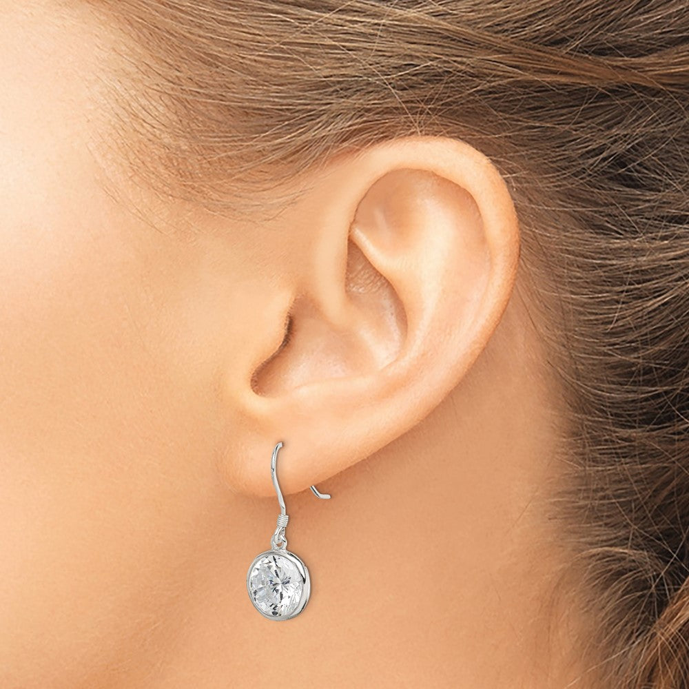 Sterling Silver Polished 11mm Round CZ Bezel Set Dangle Earrings