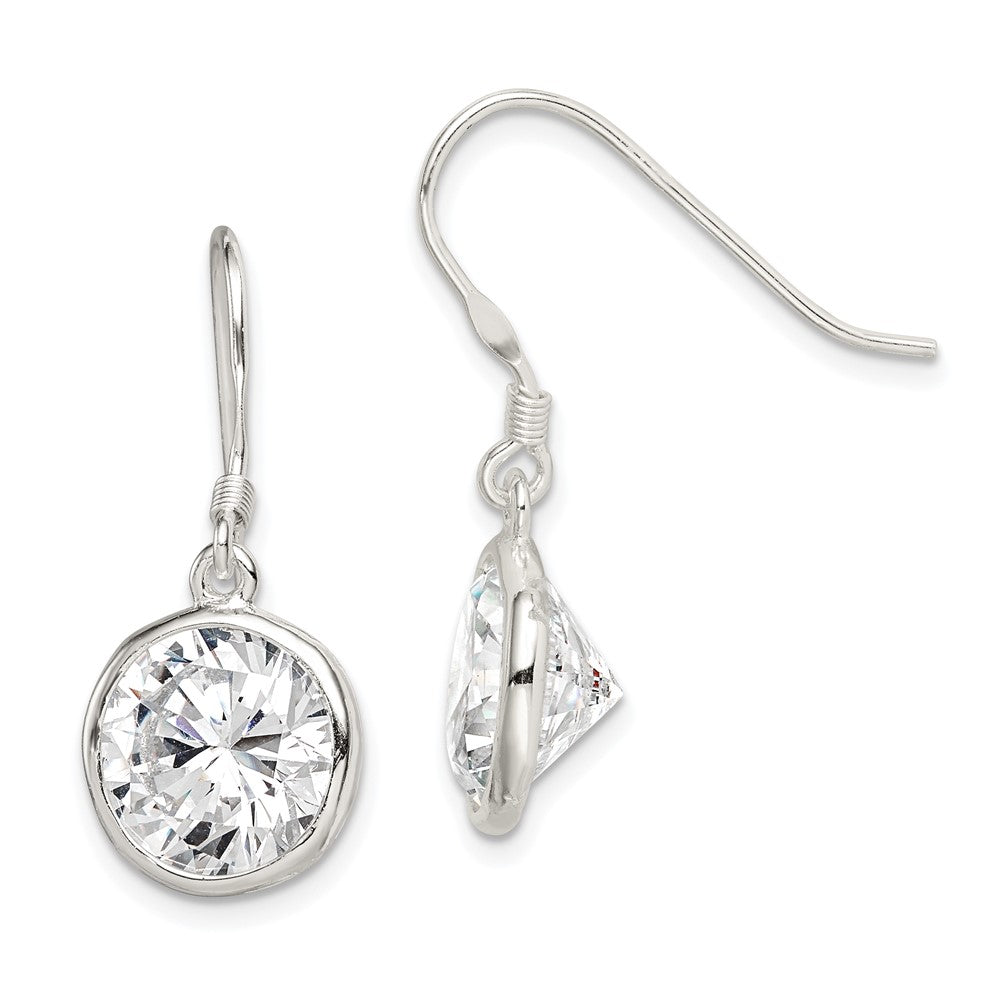 Sterling Silver Polished 11mm Round CZ Bezel Set Dangle Earrings