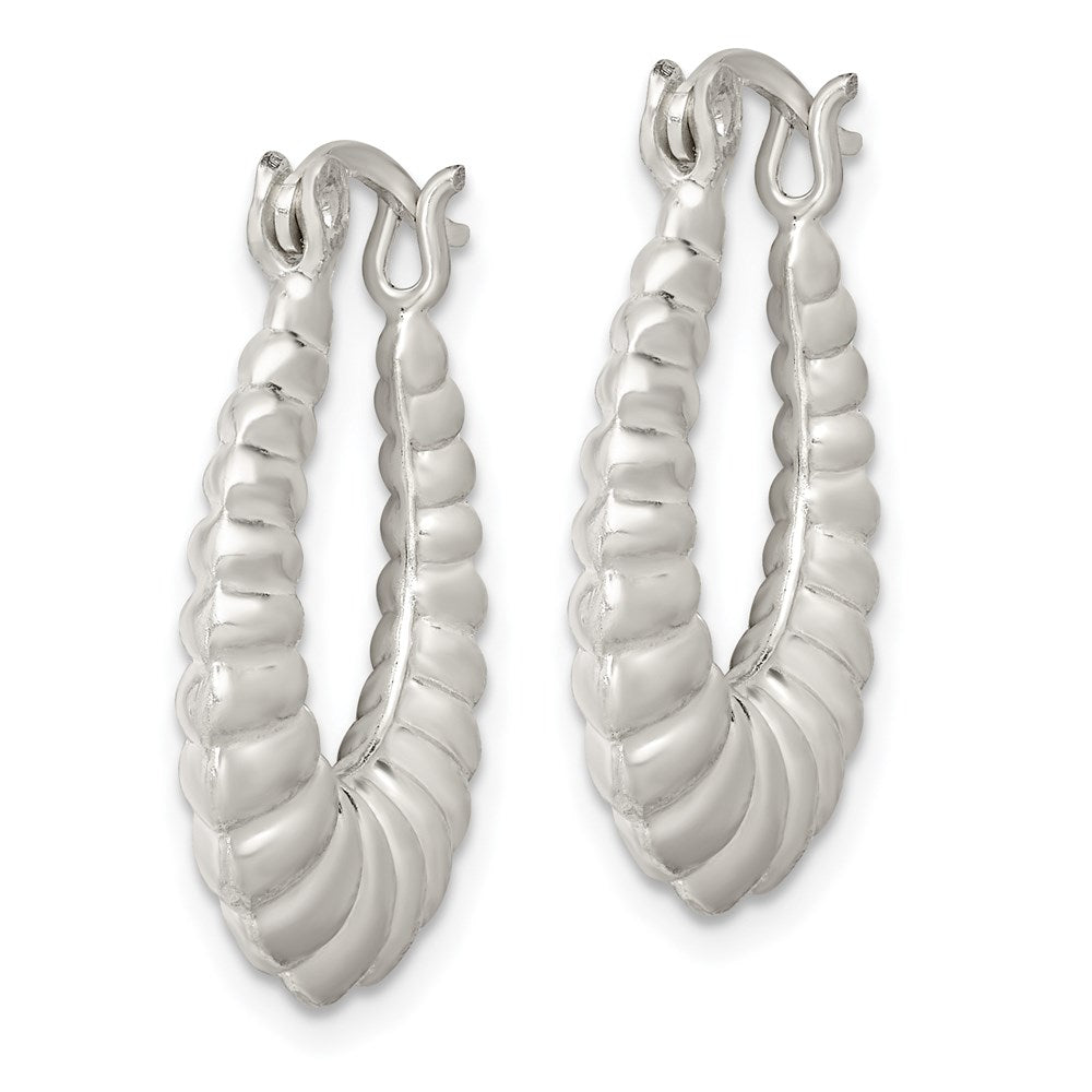 Sterling Silver Polished Shrimp Oval Hoop Earrings