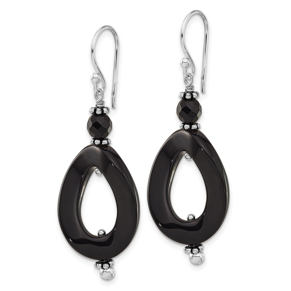 Sterling Silver Onyx Oval Twist Dangle Earrings