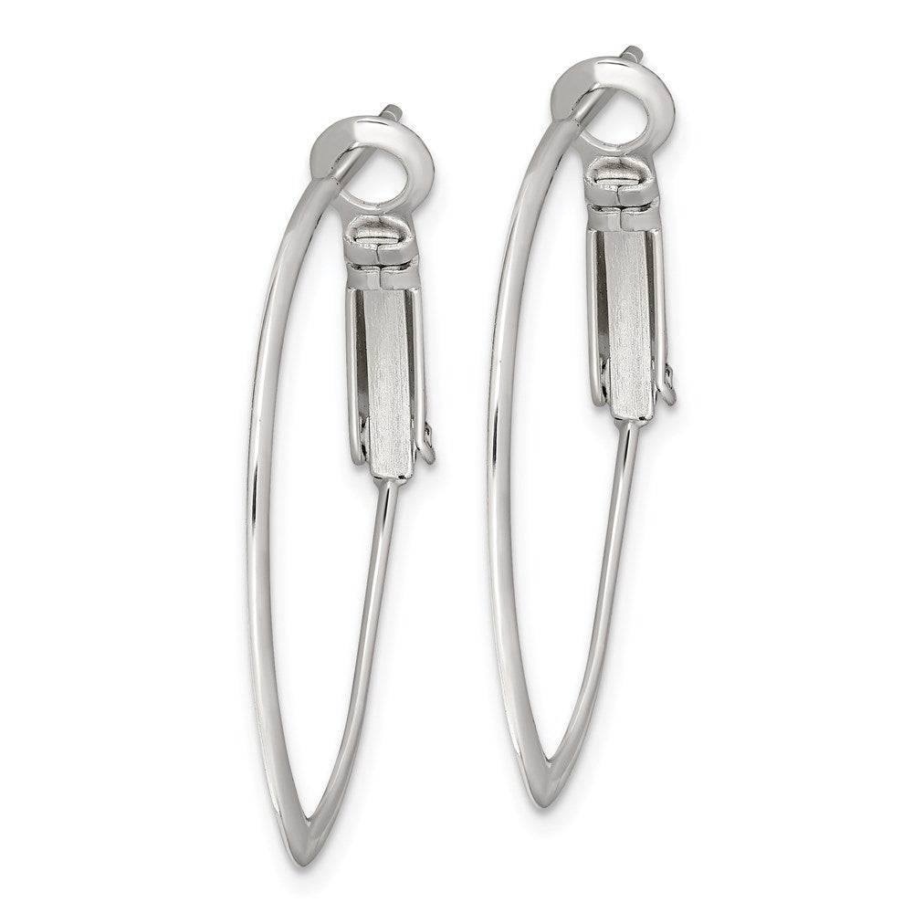 Sterling Silver Rhodium-plated 1.5mm Oval Omega Back Hoop Earrings