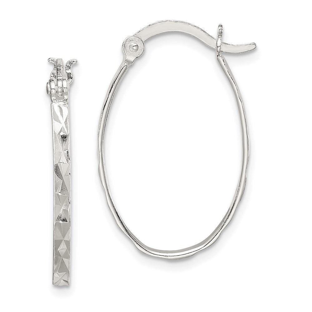 Sterling Silver Rhod-plated Polished/Textured 2mm Oval Hoop Earrings