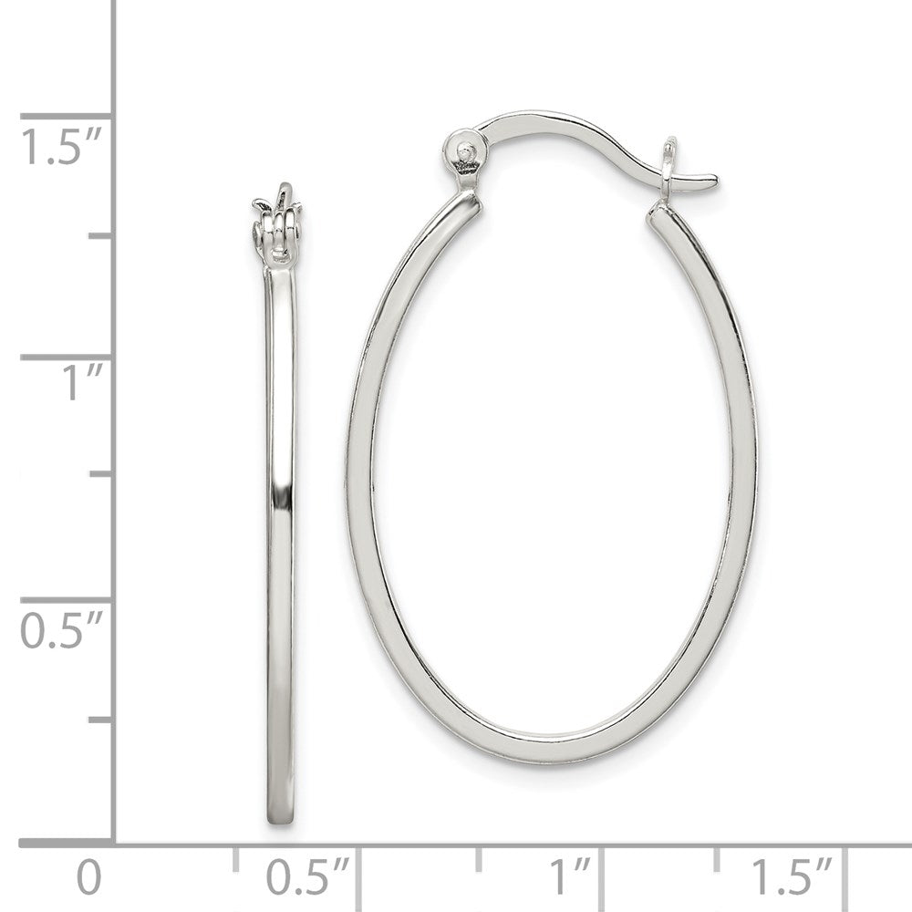 Sterling Silver Polished 1.5mm Square Tube Oval Hoop Earrings