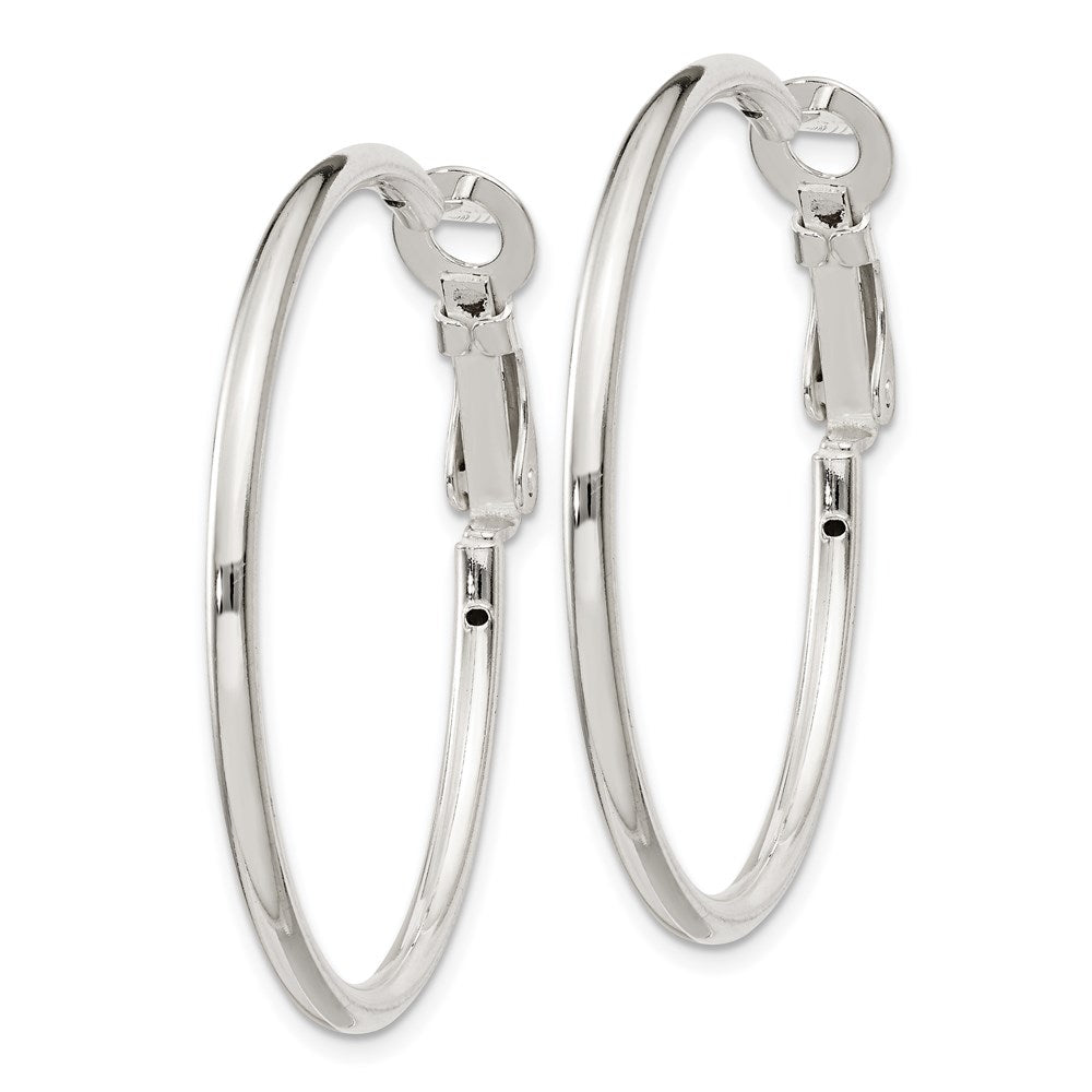 Sterling Silver Polished 2x35mm Omega Back Round Hoop Earrings