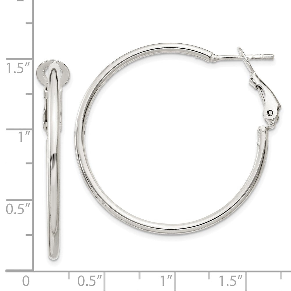 Sterling Silver Polished 2x35mm Omega Back Round Hoop Earrings