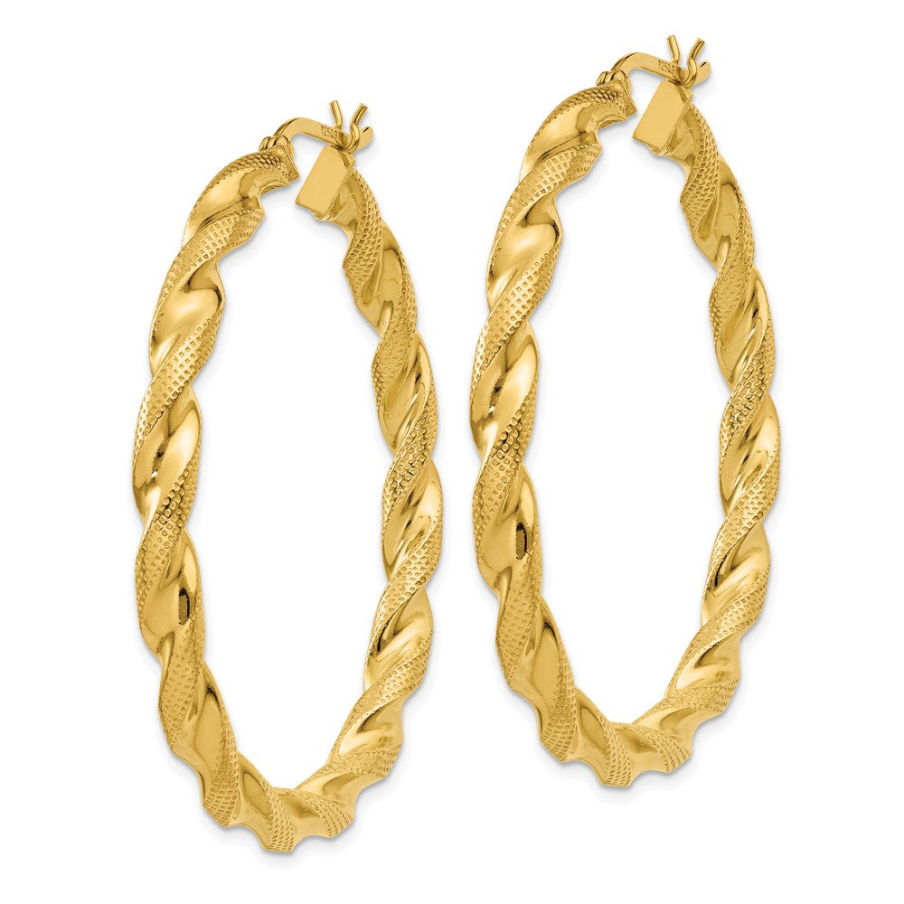Sterling Silver Gold Flash Plated Patterned Twisted 4x45mm Hoop Earrings
