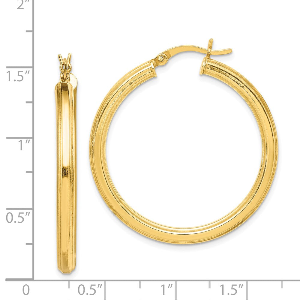 Sterling Silver Gold Flash Plated 3x35mm Grooved Hoop Earrings