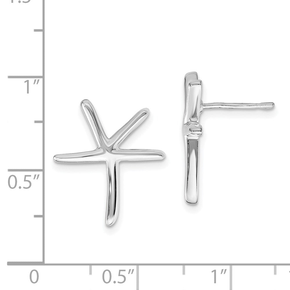 Sterling Silver Rhodium-plated Starfish Post Earrings