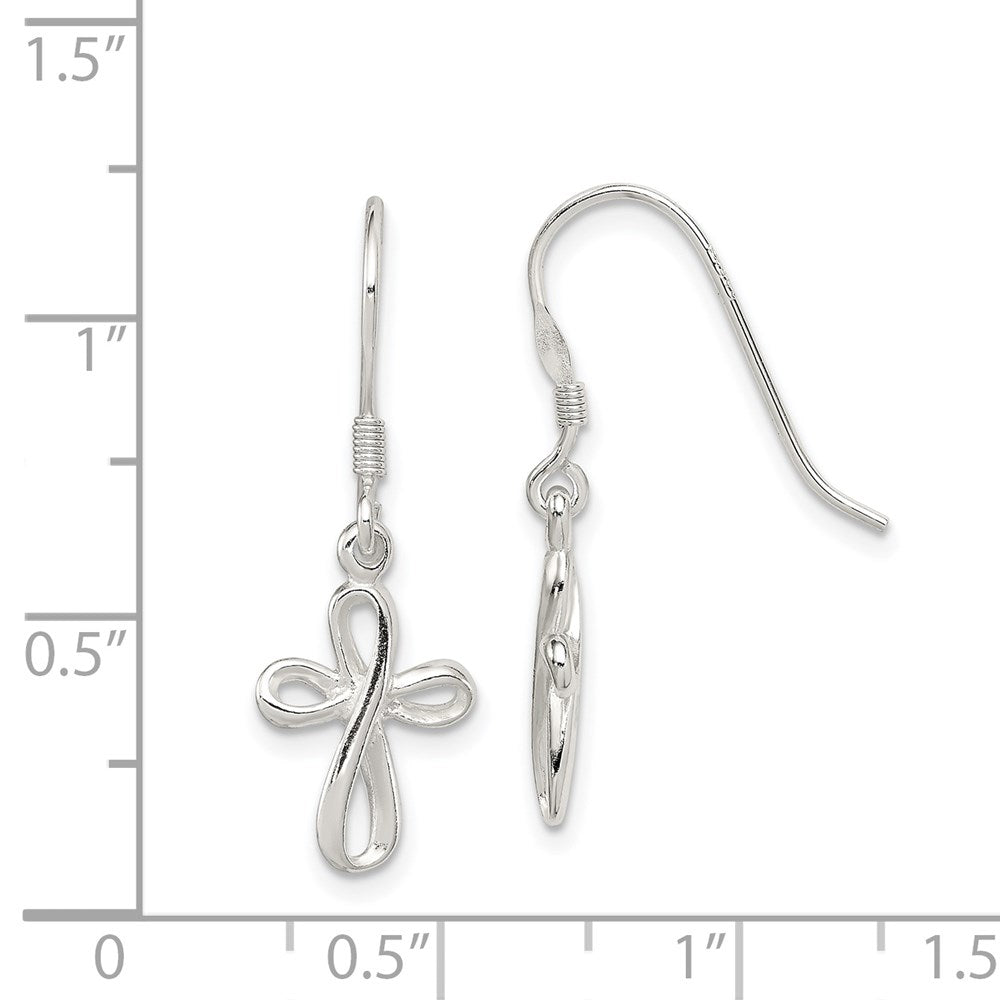 Sterling Silver Rhodium-plated Polished Cross Dangle Earrings