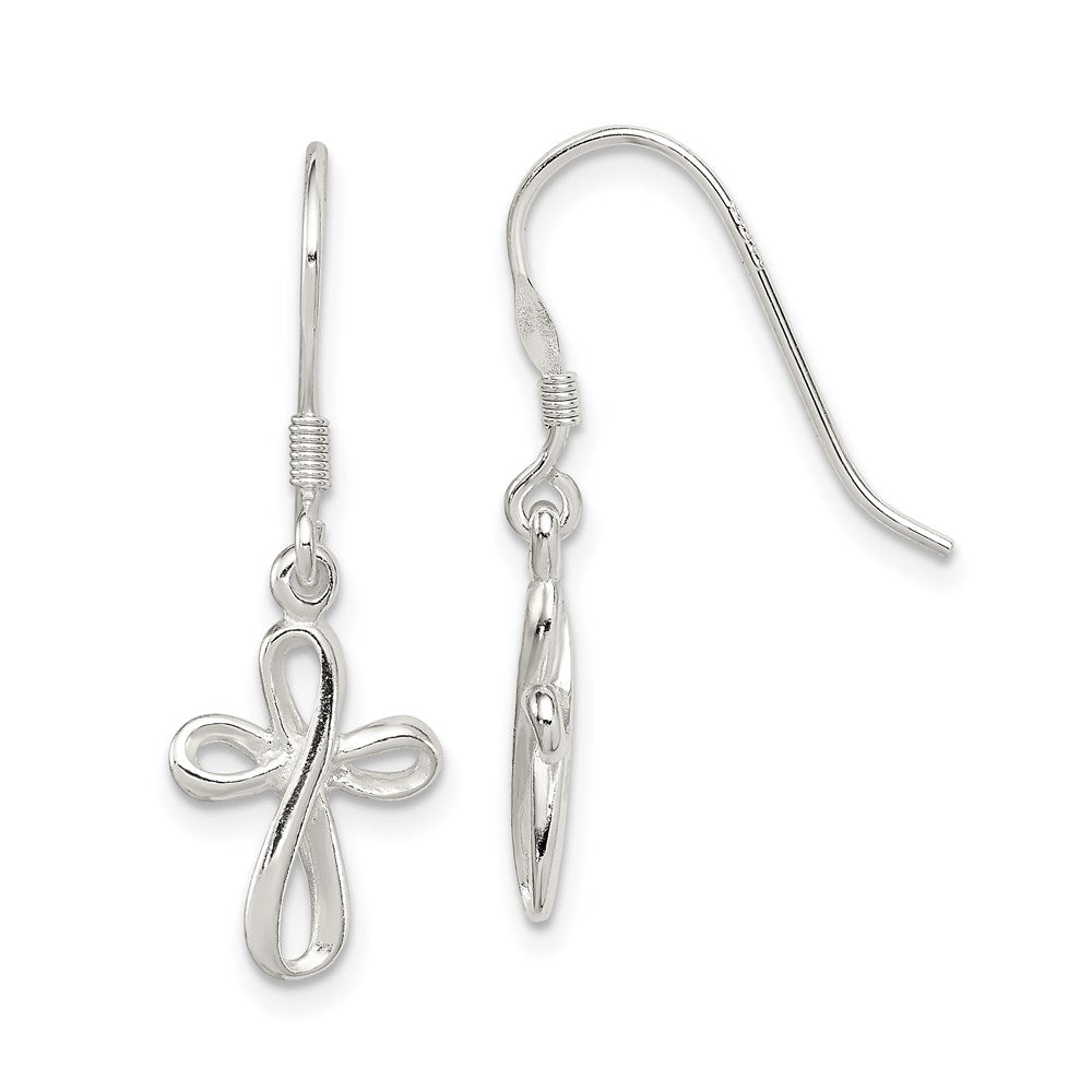 Sterling Silver Rhodium-plated Polished Cross Dangle Earrings