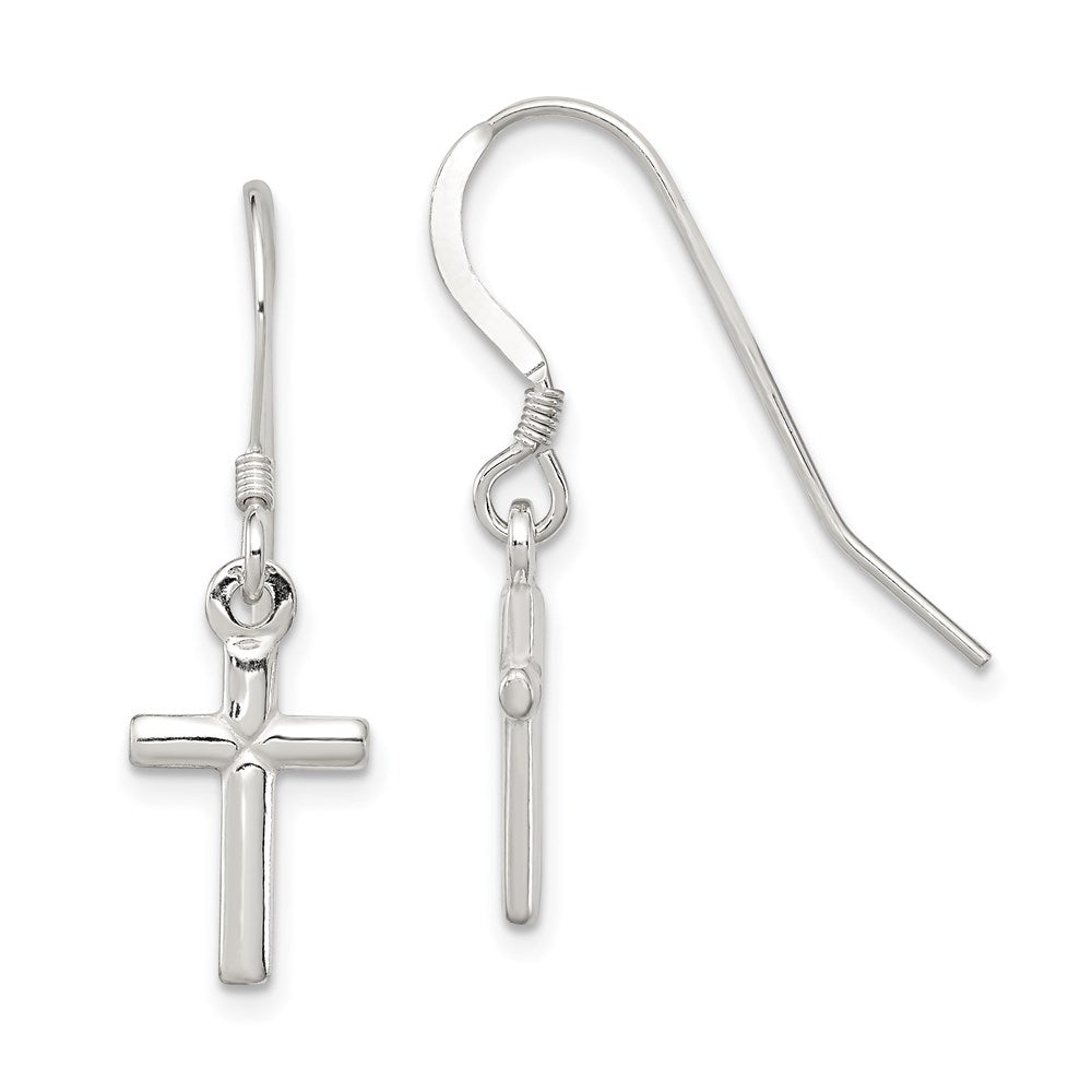 Sterling Silver Polished Latin Cross Dangle Earrings