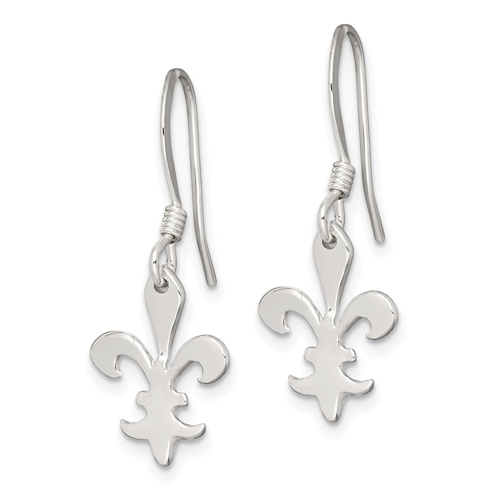 Sterling Silver Polished Fleur de Lis Dangle Earrings