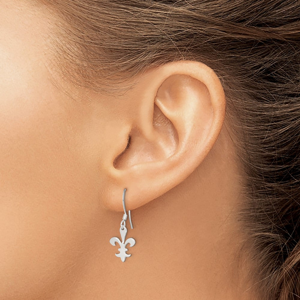 Sterling Silver Polished Fleur de Lis Dangle Earrings