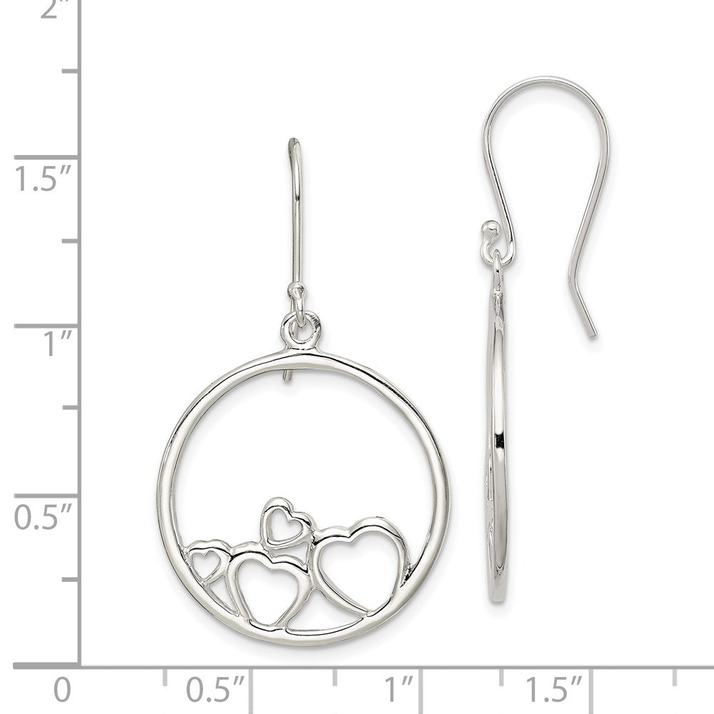 Sterling Silver Rhodium-plated Polished Open Hearts Circle Dangle Earrings