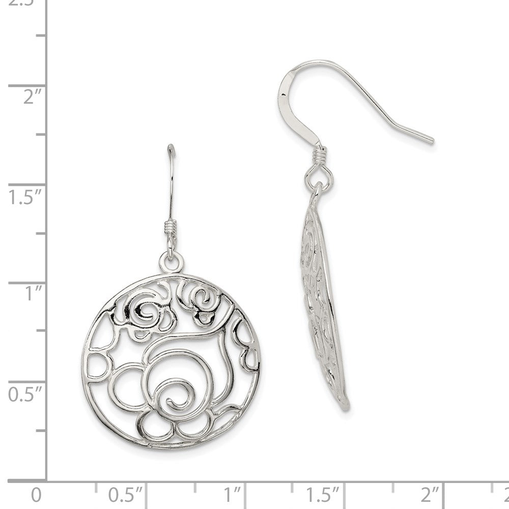 Sterling Silver Polished Fancy Circle Dangle Earrings
