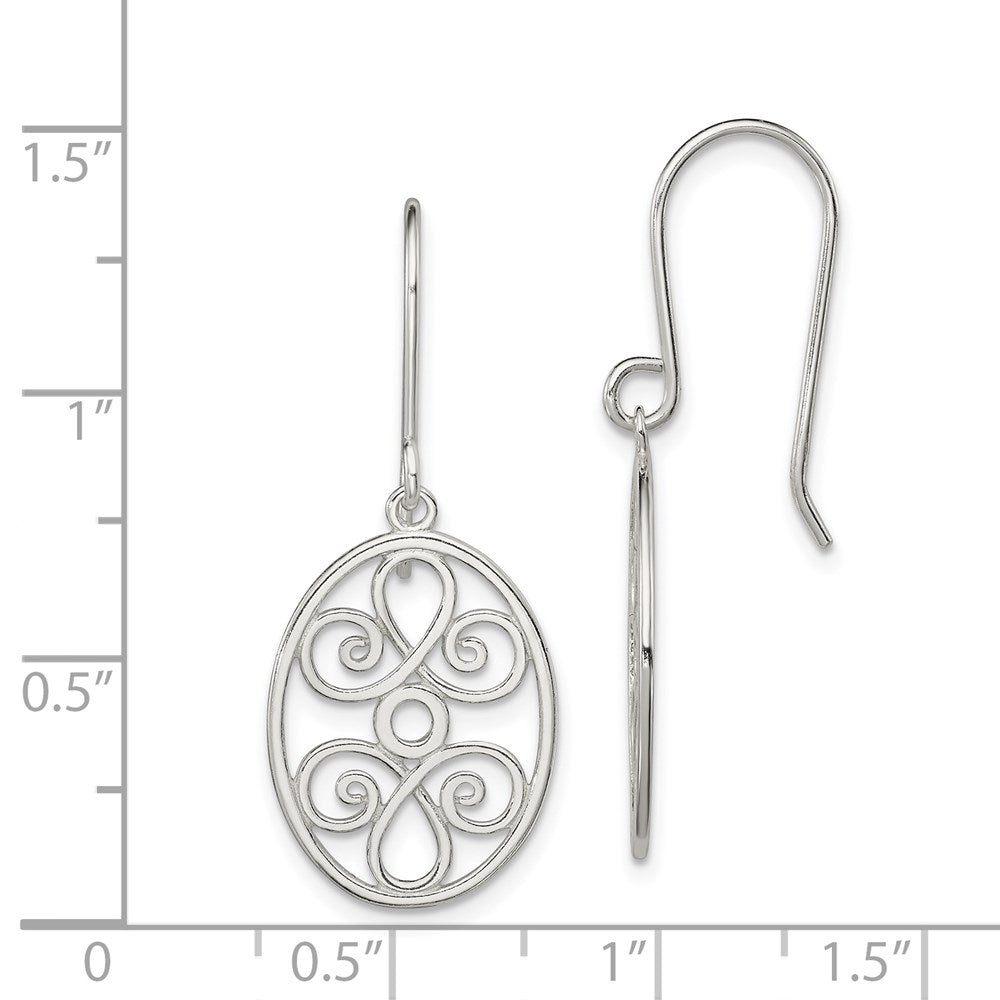 Sterling Silver Polished Filigree Oval Dangle Earrings