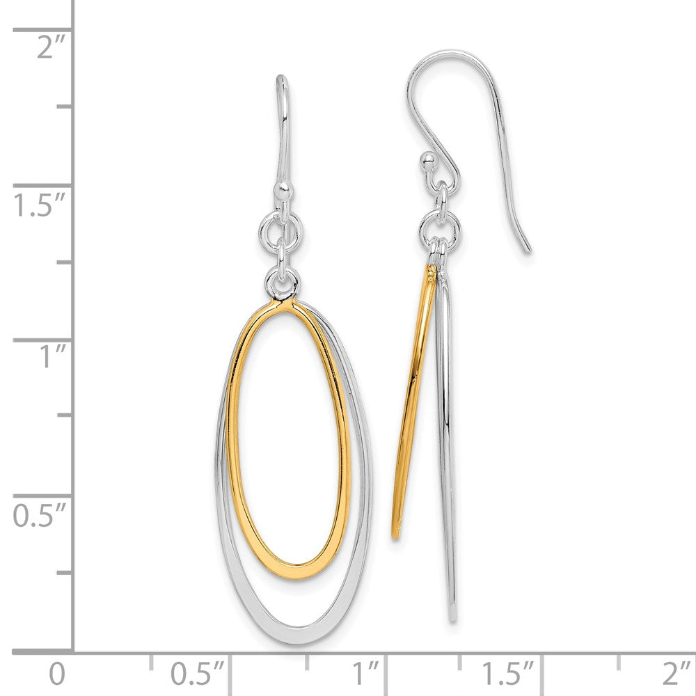 Sterling Silver Rhodium-plated & Gold-tone Double Oval Dangle Earrings