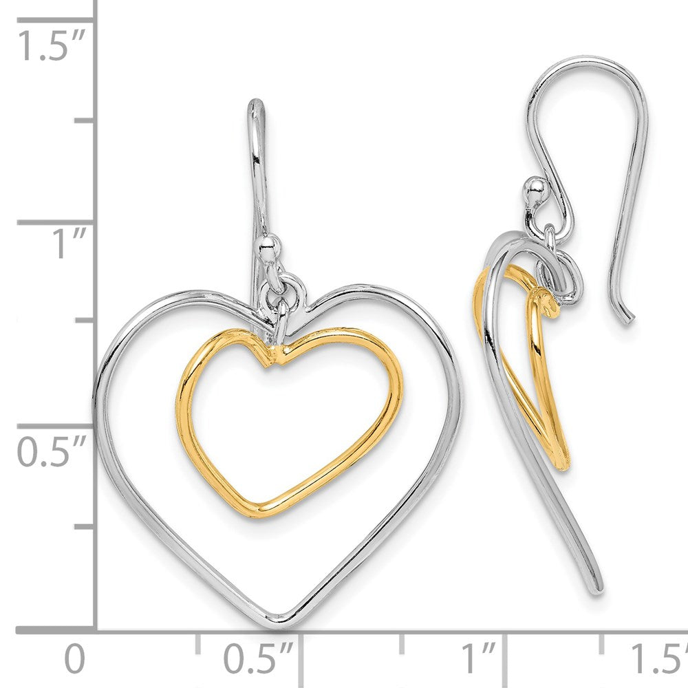 Sterling Silver Gold-Plated Double Heart Wire Dangle Earrings