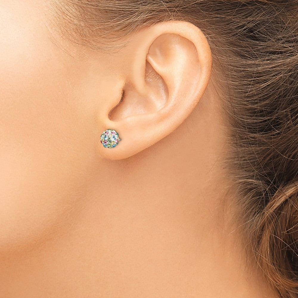 Sterling Silver Rhod-pltd Multicolor Preciosa Crystal 7mm Post Earrings