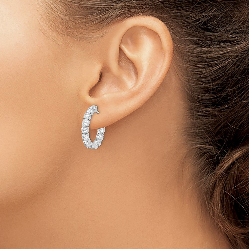 Sterling Shimmer Sterling Silver Rhodium-plated 24 Stone 3.5mm CZ In and Out Round Hinged Hoop Earrings