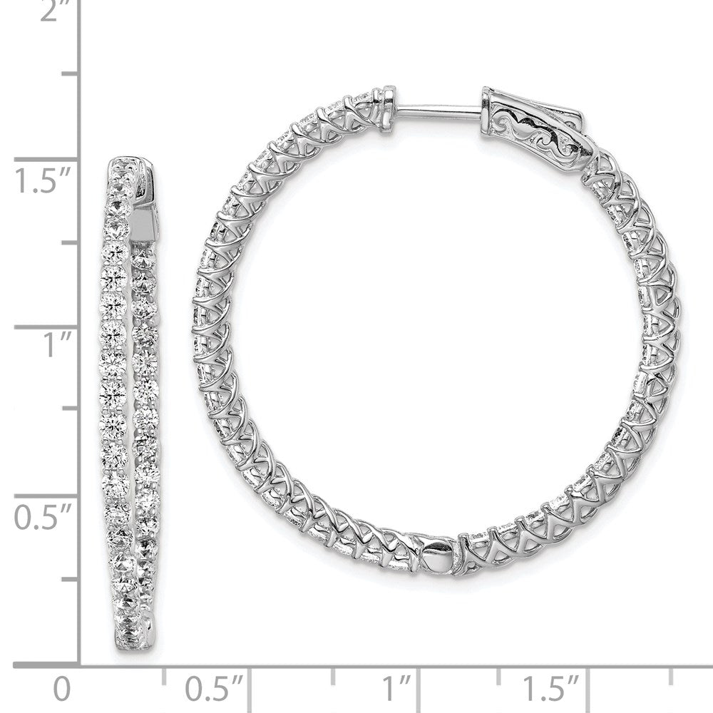 Sterling Shimmer Sterling Silver Rhodium-plated 78 Stone 2mm CZ In and Out Round Hinged Hoop Earrings