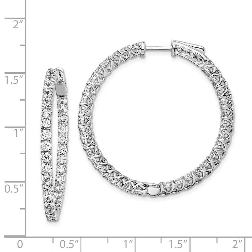 Sterling Shimmer Sterling Silver Rhodium-plated 66 Stone 2.5mm CZ In and Out Round Hinged Hoop Earrings