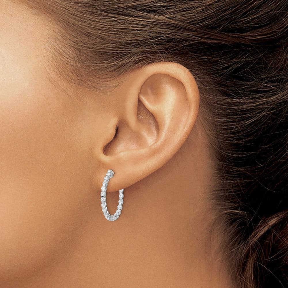 Sterling Shimmer Sterling Silver Rhodium-plated 38 Stone 2mm CZ In and Out Round Hinged Hoop Earrings