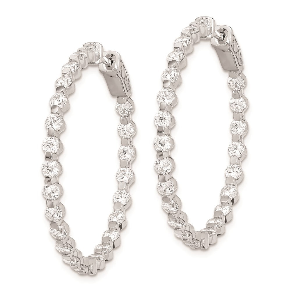 Sterling Shimmer Sterling Silver Rhodium-plated 46 Stone 2.75mm CZ In and Out Round Hinged Hoop Earrings