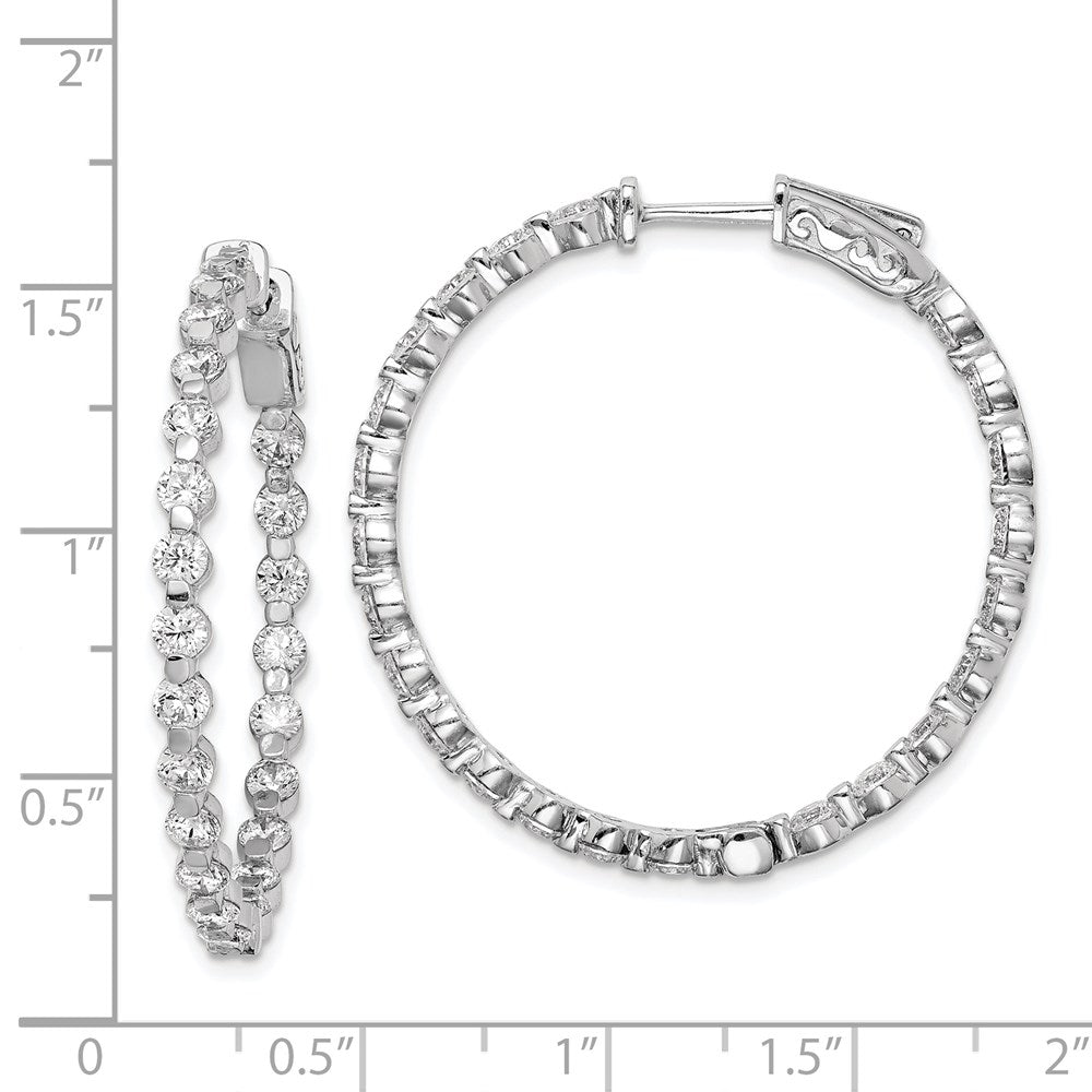 Sterling Shimmer Sterling Silver Rhodium-plated 46 Stone 2.75mm CZ In and Out Round Hinged Hoop Earrings