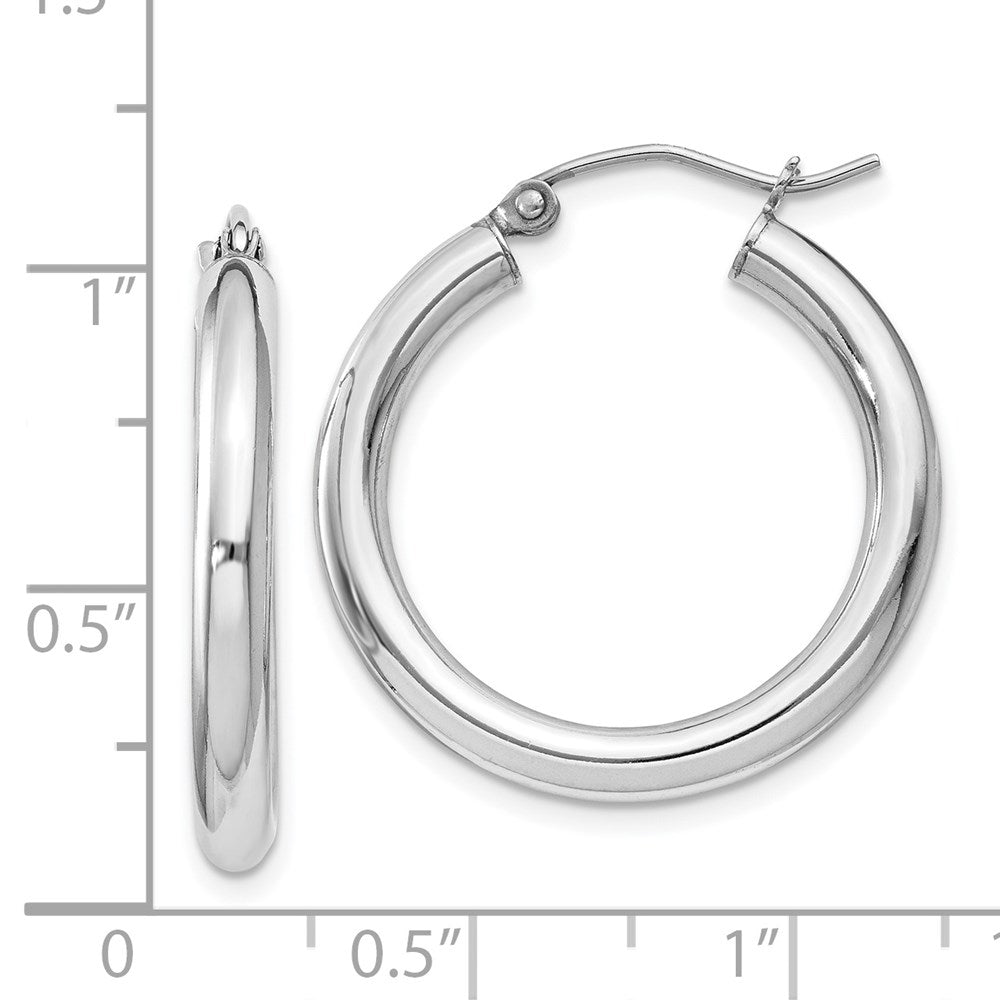 Sterling Silver Rhodium-plated 3mm Round Hoop Earrings