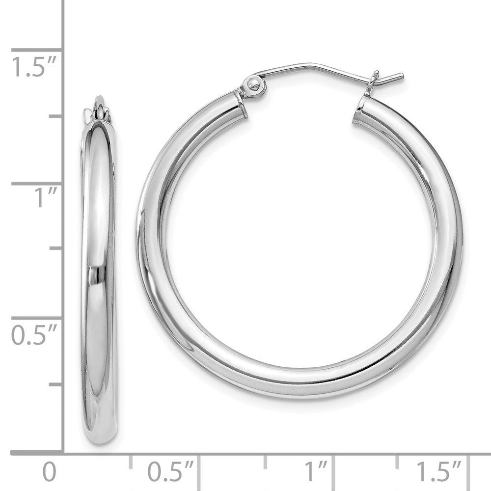 Sterling Silver Rhodium-plated 3mm Round Hoop Earrings
