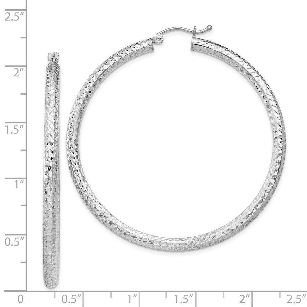 Sterling Silver Rhodium-plated D/C 3x50mm Hoop Earrings