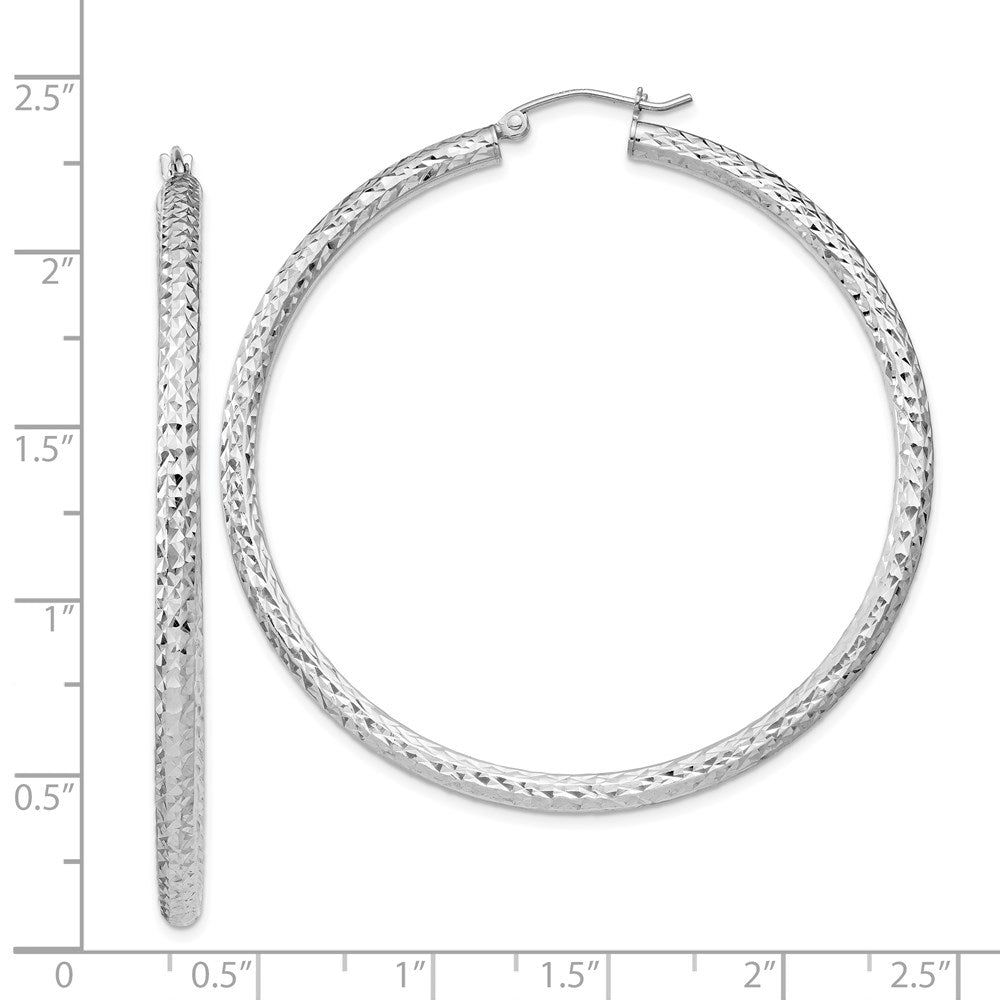 Sterling Silver Rhodium-plated D/C 3x55mm Hoop Earrings