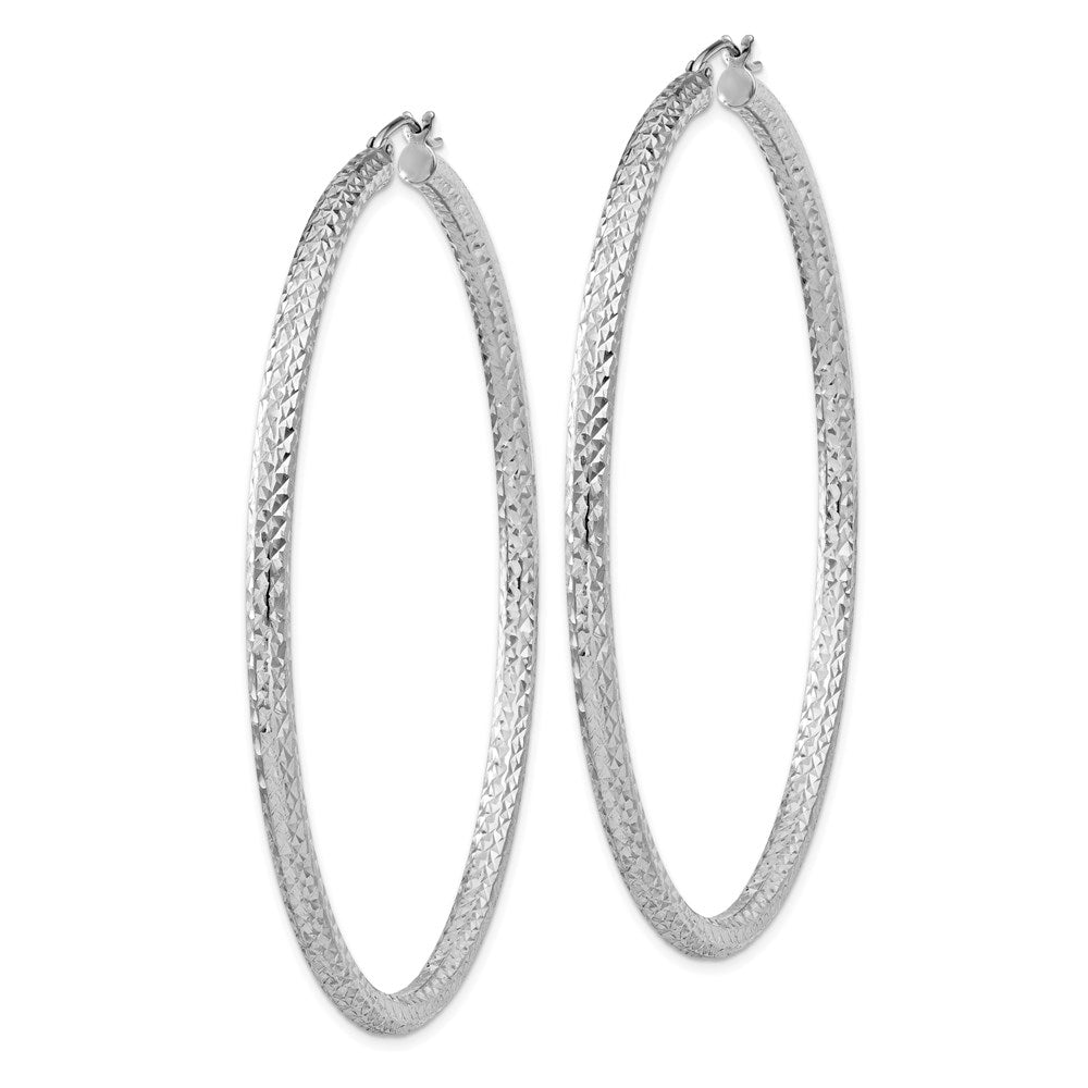 Sterling Silver Rhodium-plated D/C 3x65mm Hoop Earrings