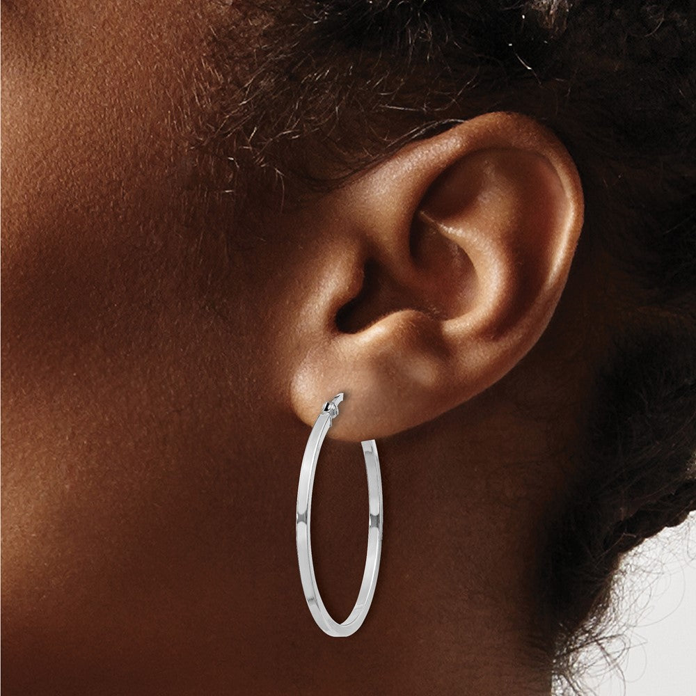 Sterling Silver Rhodium-plated 1.5x30mm Hoop Earrings