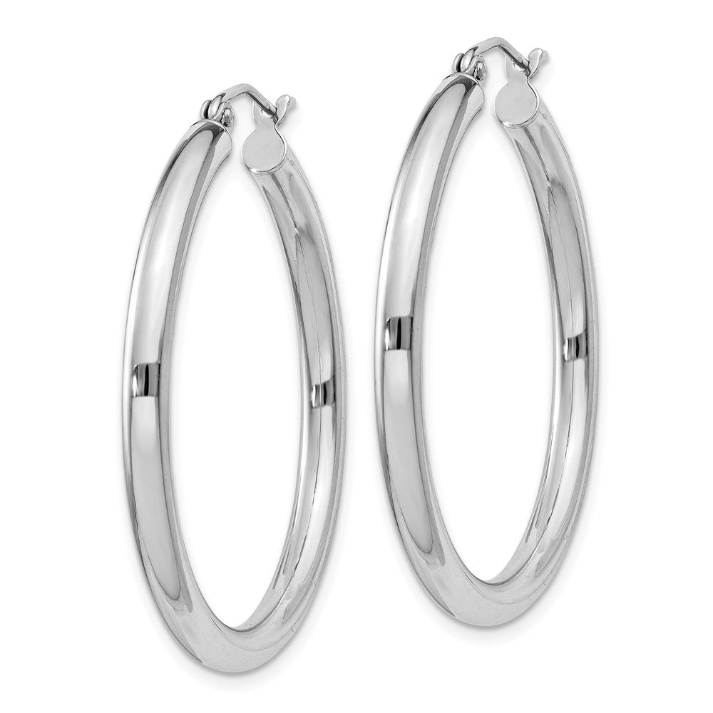 Sterling Silver Rhodium-plated 3mm Round Hoop Earrings