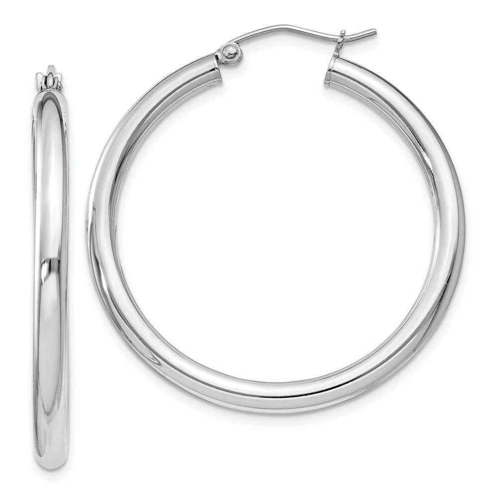 Sterling Silver Rhodium-plated 3mm Round Hoop Earrings