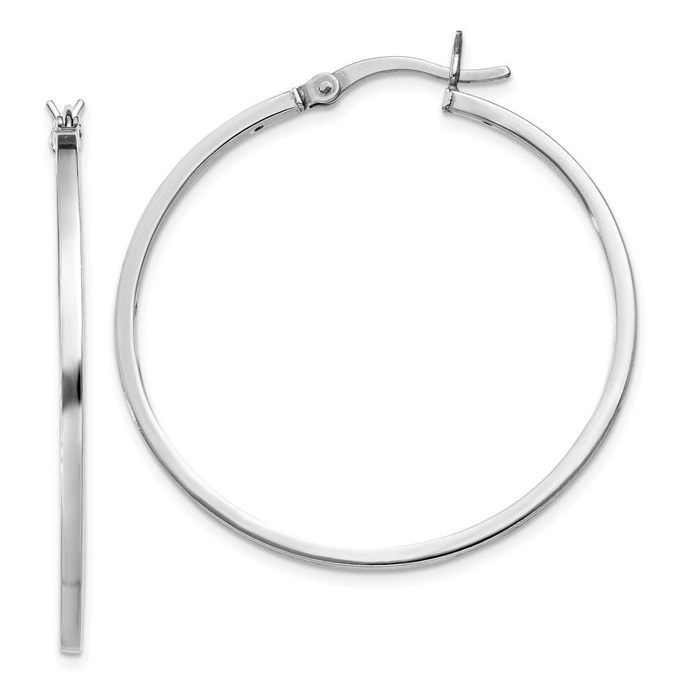 Sterling Silver Rhodium-plated 1.5x35mm Hoop Earrings