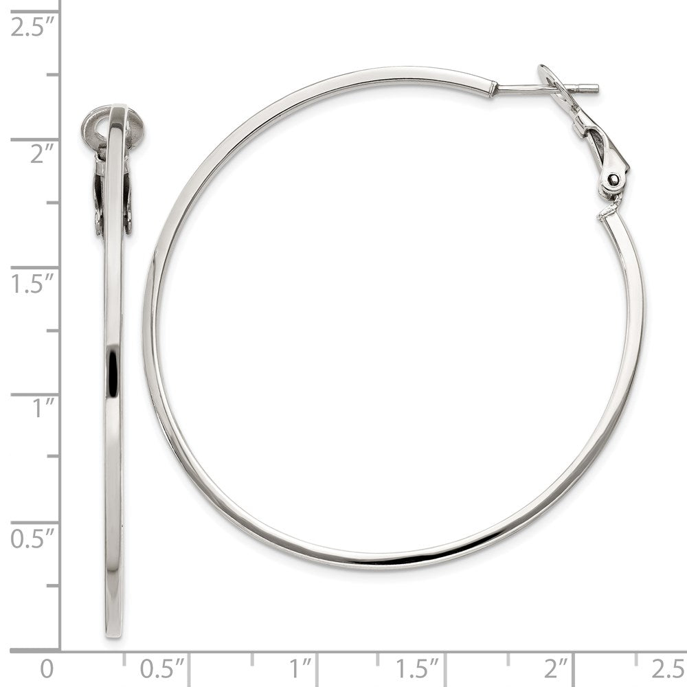 Sterling Silver RH-plated 1.5x50mm Omega Back Round Hoop Earrings