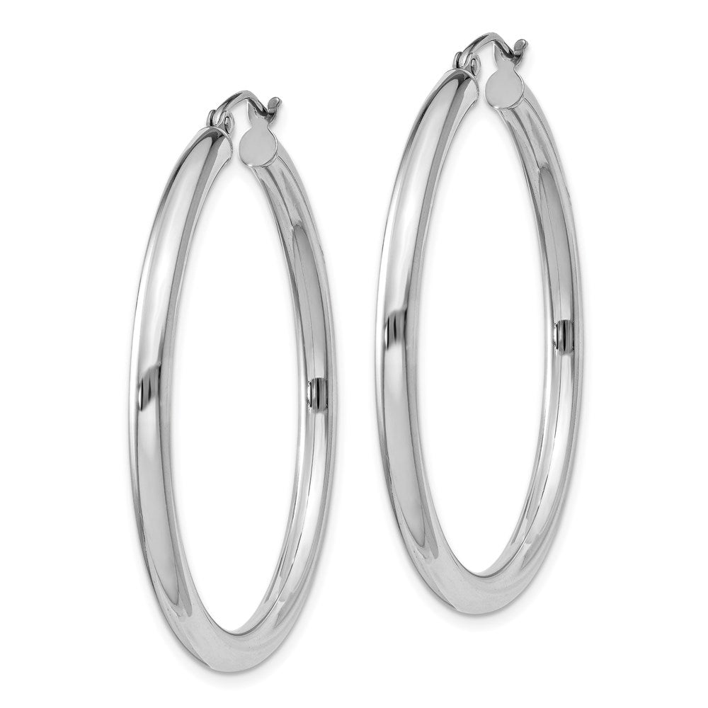 Sterling Silver Rhodium-plated 3mm Round Hoop Earrings