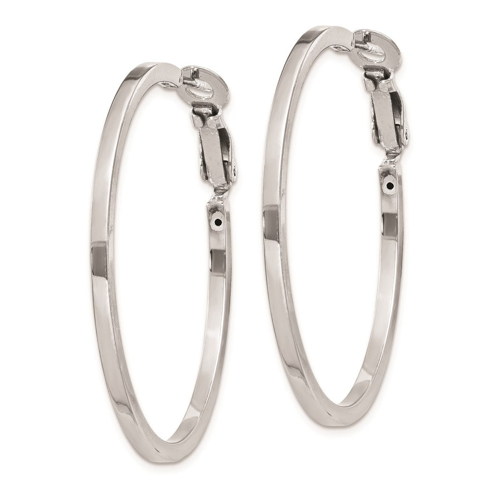 Sterling Silver RH-plated 2x40mm Omega Back Round Hoop Earrings