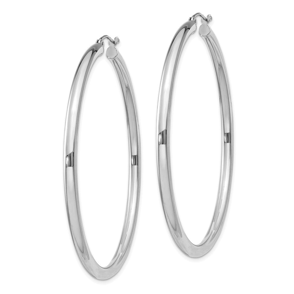 Sterling Silver Rhodium-plated 3mm Round Hoop Earrings