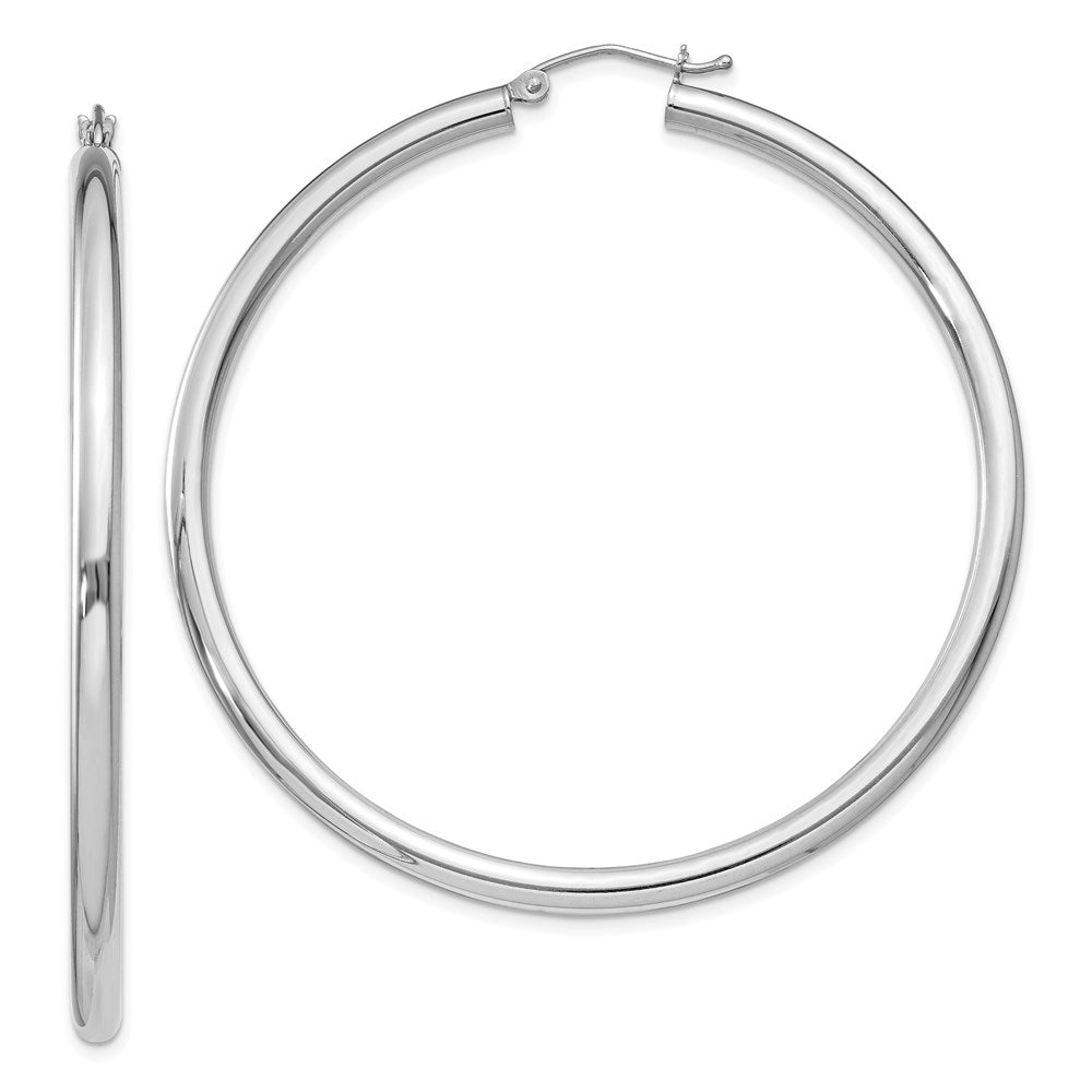 Sterling Silver Rhodium-plated 3mm Round Hoop Earrings